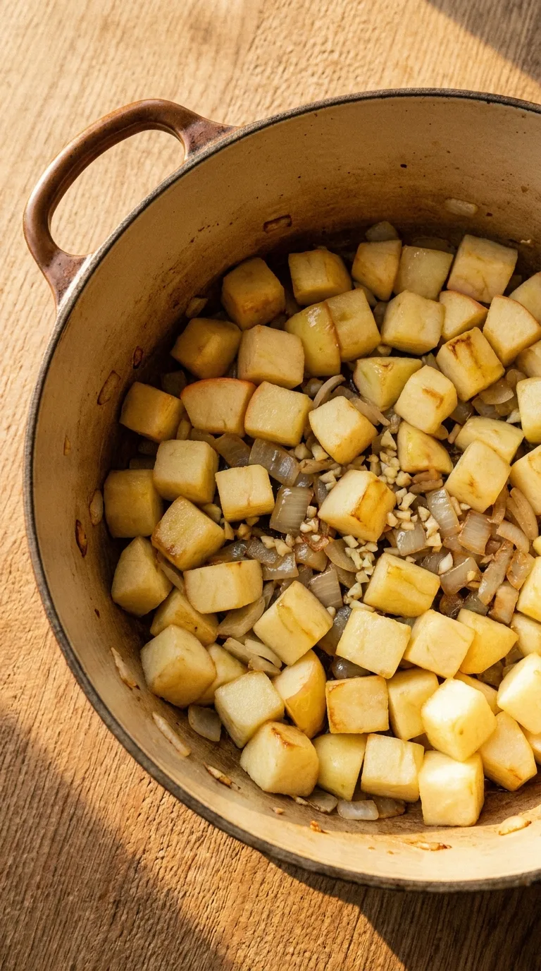 Hearty Chicken Apple Potato Soup: American Autumn Stew – step 2: Add garlic and apple