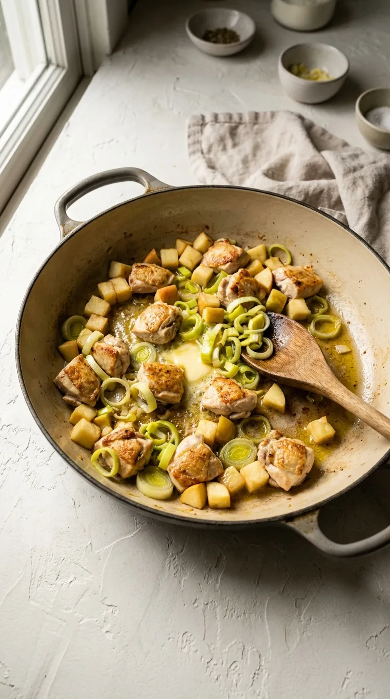 Hearty Chicken Apple Leek Soup: A Savoury Autumn Stew – step 3: Soften the vegetables