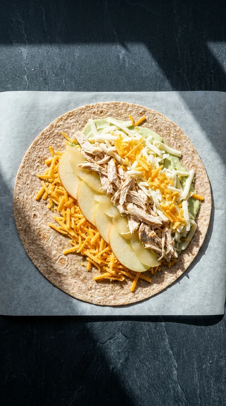 Chicken and Apple Quesadillas: Oven-Baked Savoury Lunch – step 3: Layer the filling