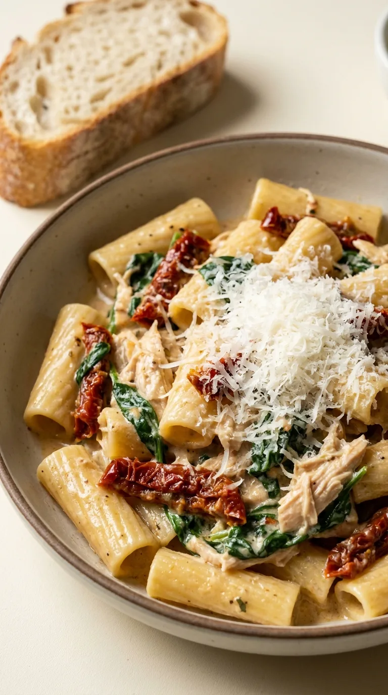 Chicken Pasta with Sundried Tomatoes and Spinach: Creamy Pasta – step 6: Combine and finish