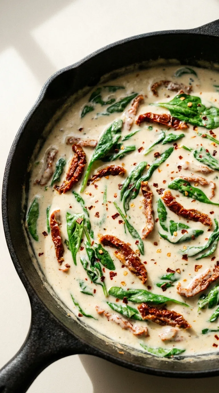 Chicken Pasta with Sundried Tomatoes and Spinach: Creamy Pasta – step 5: Wilt the spinach