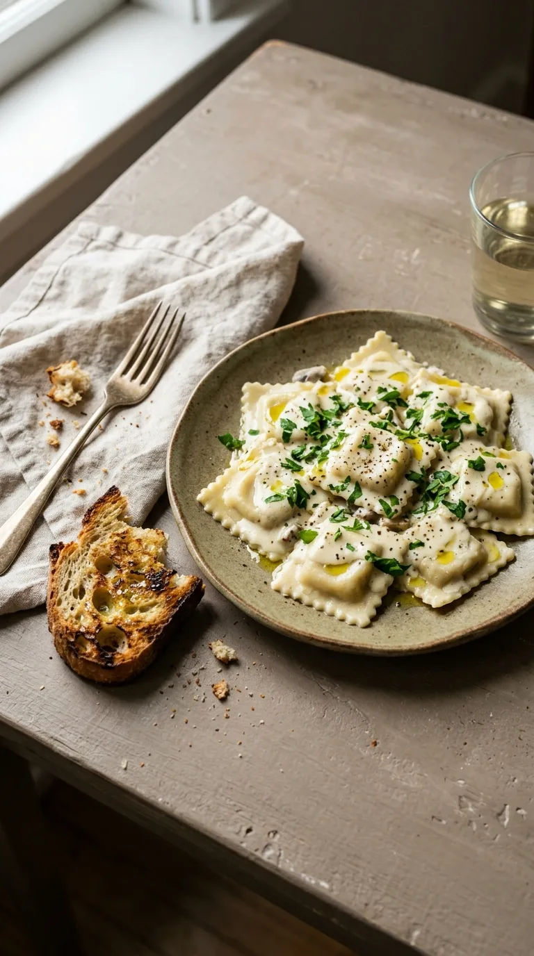 Creamy Mushroom Ravioli: Italian Pasta with Mushroom Sauce – step 7: Plate and garnish