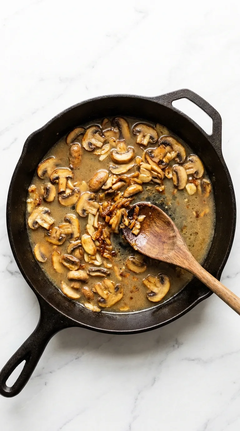 Creamy Mushroom Pasta: Italian Long-Shape Pasta – step 4: Reduce the broth