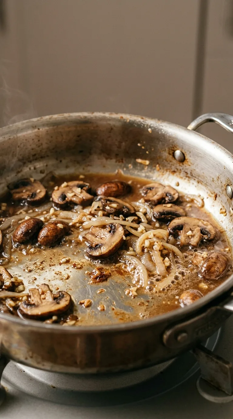 Creamy Mushroom Ravioli: Italian Pasta with Mushroom Sauce – step 2: Deglaze the pan