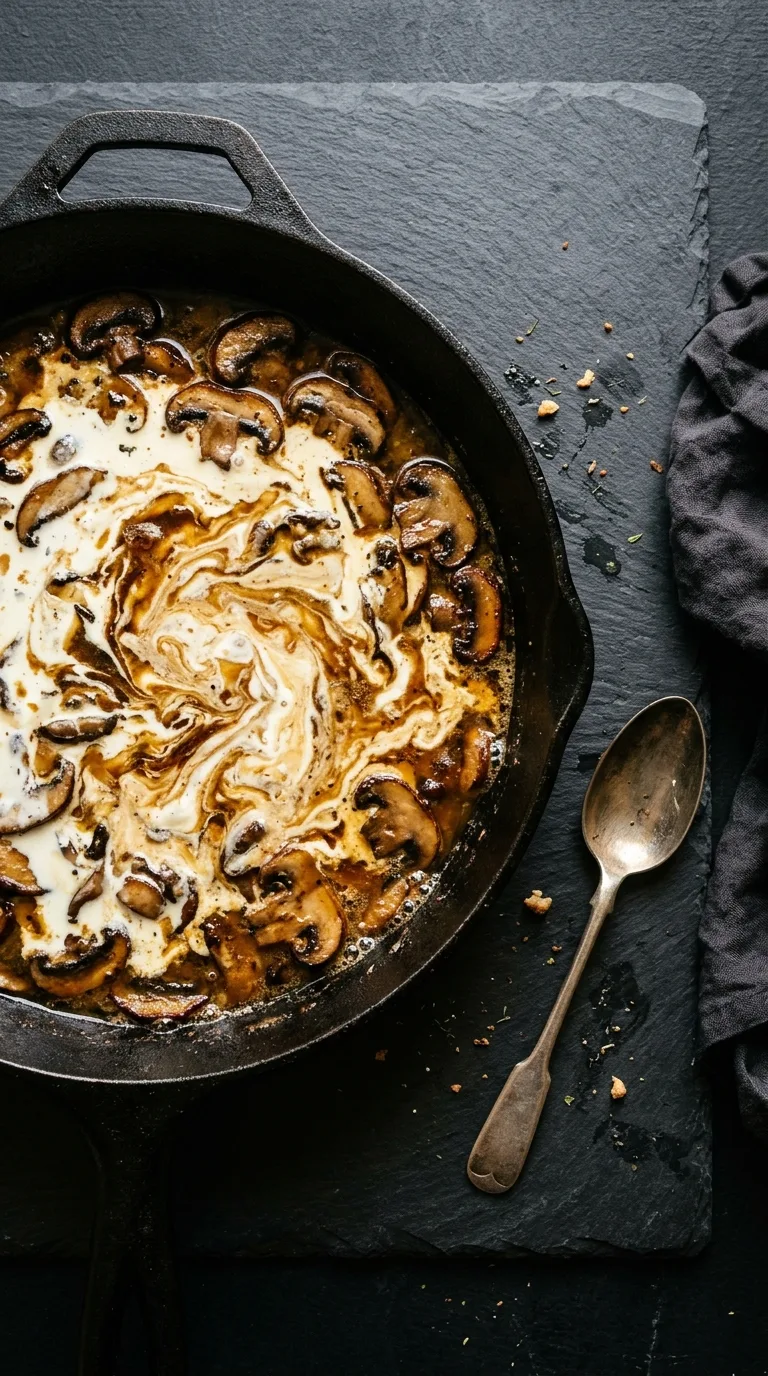 Velvety Creamy Mushroom Sauce: French Savoury Pan Sauce – step 4: Simmer the cream