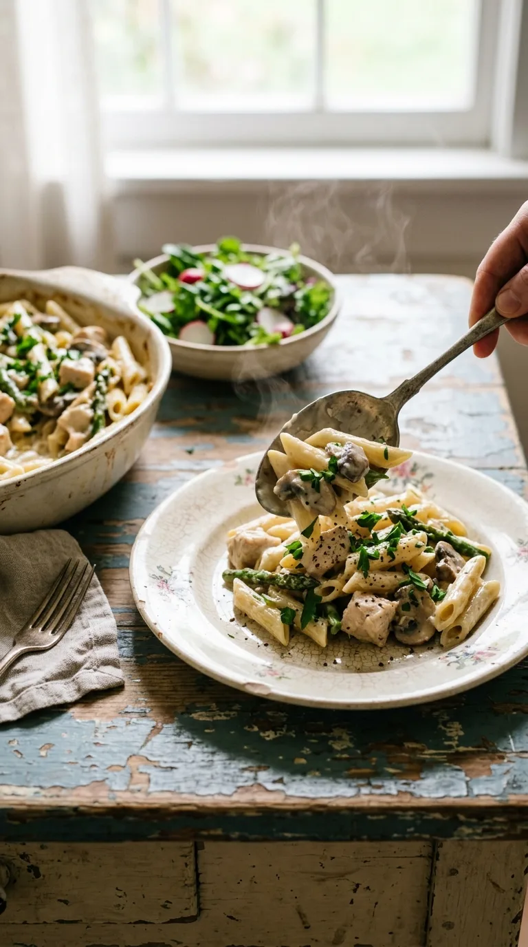 Creamy Mushroom and Asparagus Chicken Penne: Italian Pasta – step 7: Combine and serve