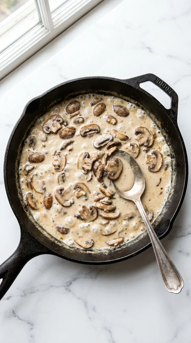 Creamy Mushroom Pasta: Italian Long-Shape Pasta – step 5: Thicken the cream