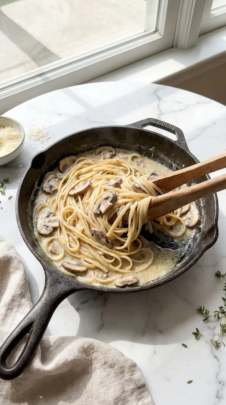 Creamy Mushroom Pasta: Italian Long-Shape Pasta – step 7: Combine and emulsify