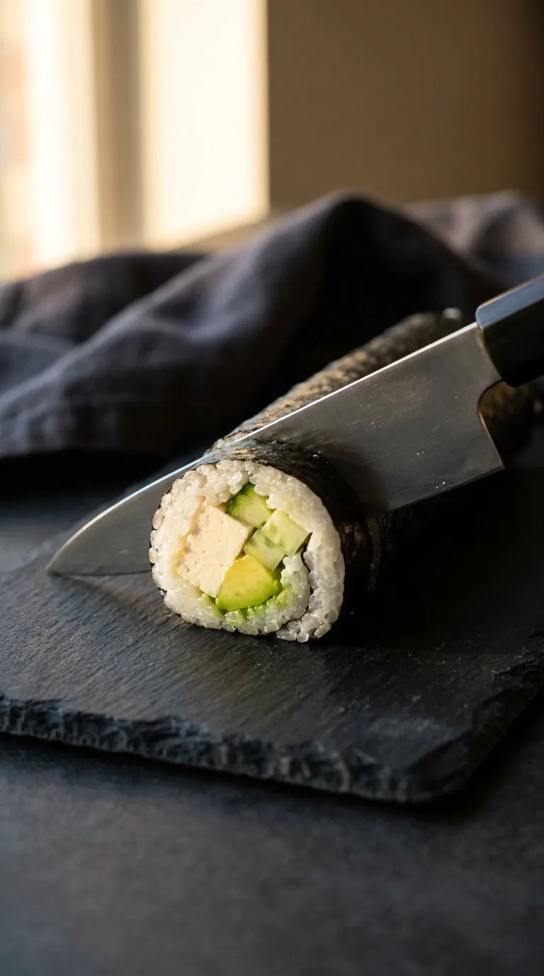 Protein Vegetarian Sushi: Miso‑Coconut Glazed Tofu Rolls – step 6: Roll and slice