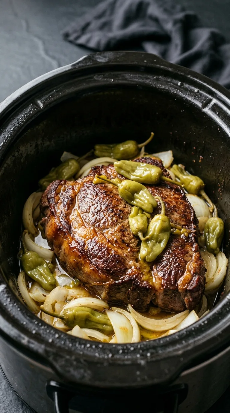 Italian Beef: Slow Cooked Roast for Hoagie Rolls – step 3: Layer the cooker