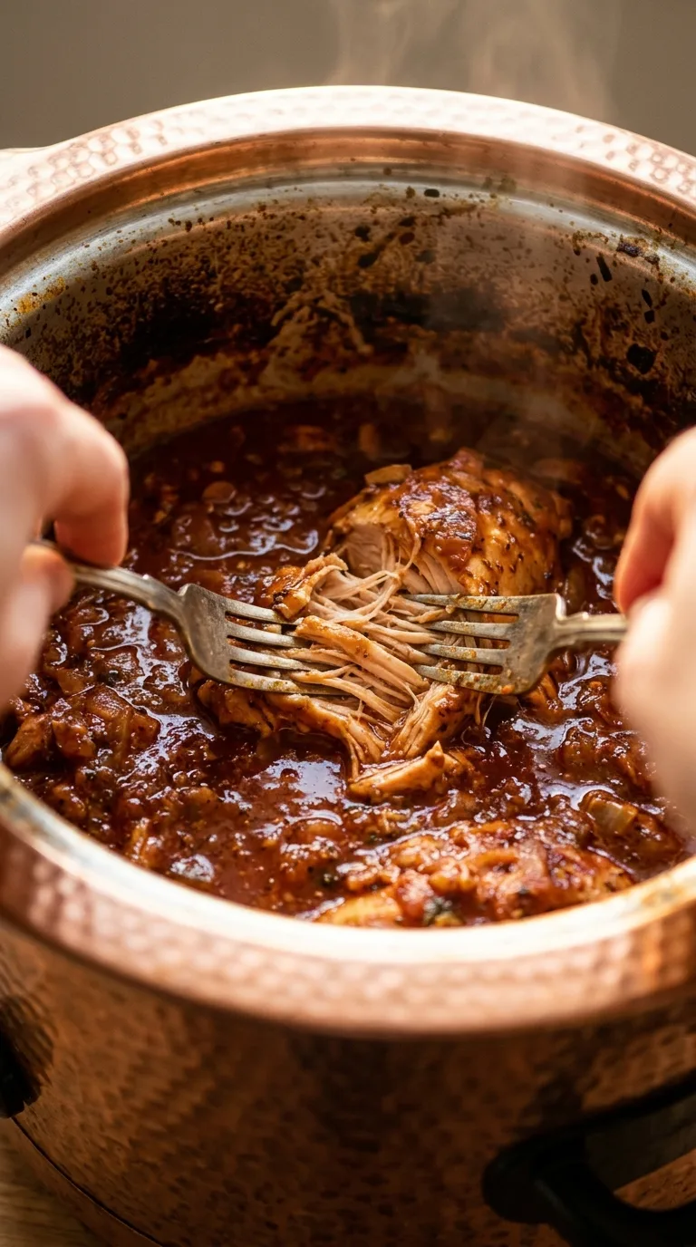 Enchiladas: Slow Cooker Mexican Chicken – step 4: Shred the meat