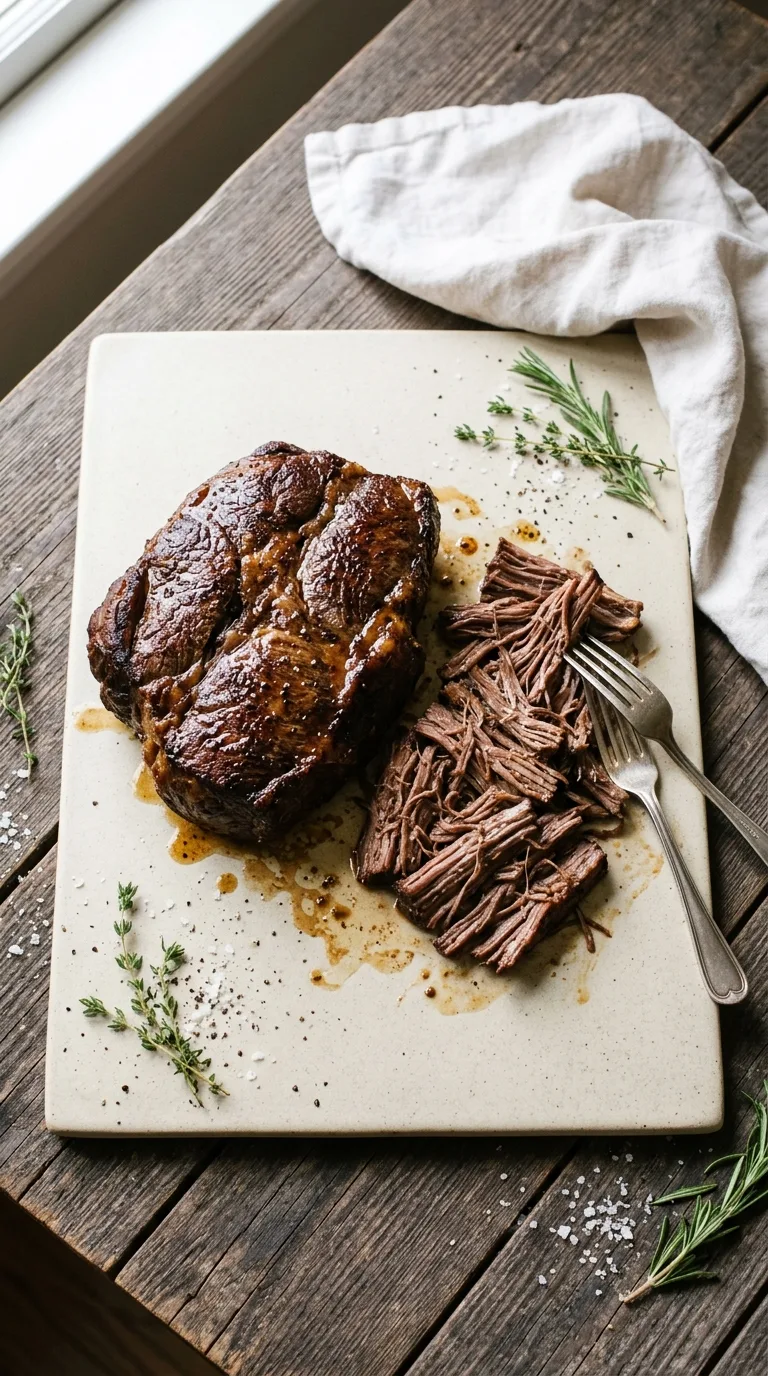 French Dip Sandwich: Slow Cooked Beef with Au Jus – step 4: Shred the beef