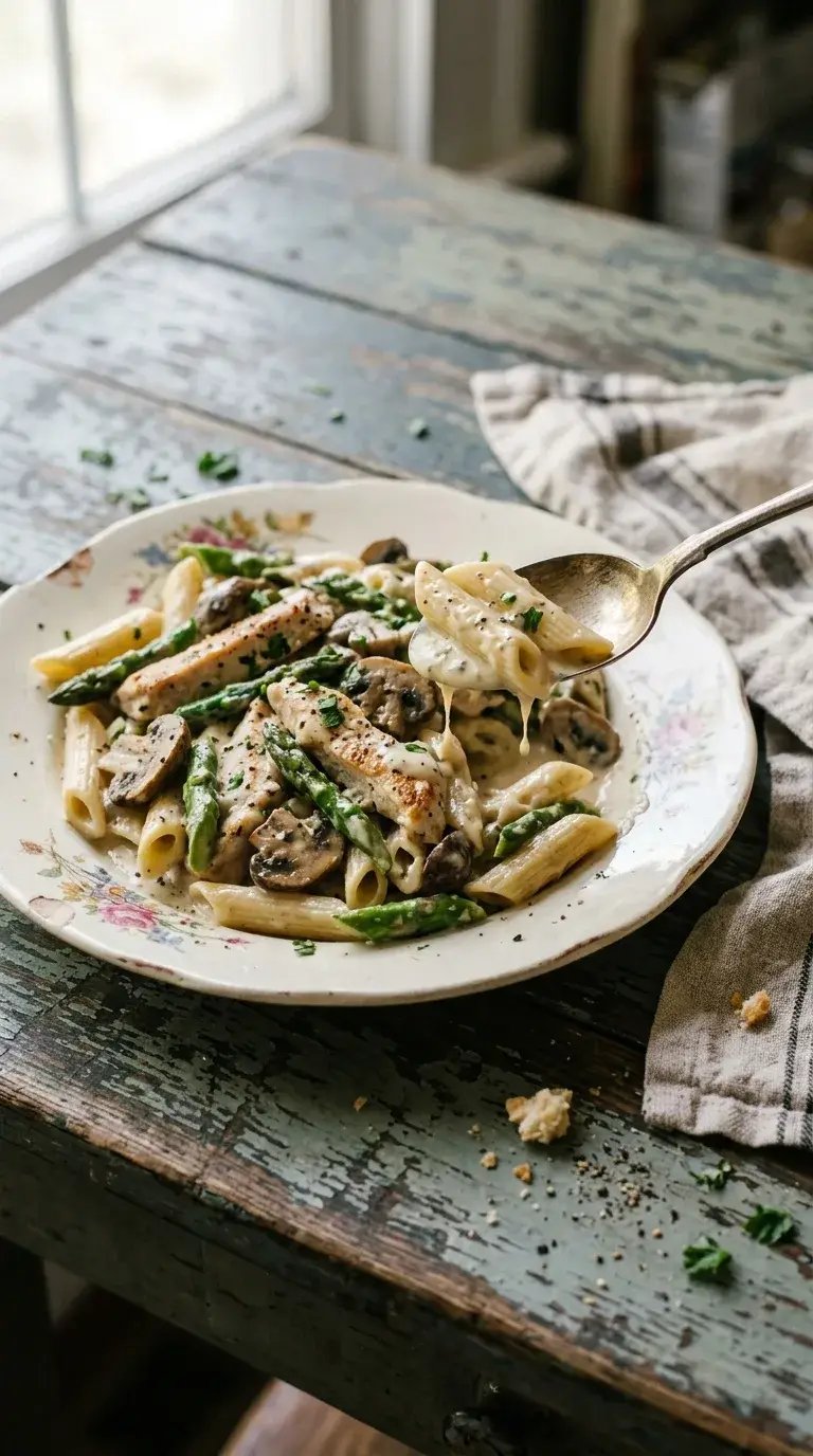 Creamy Mushroom and Asparagus Chicken Penne: Italian Pasta