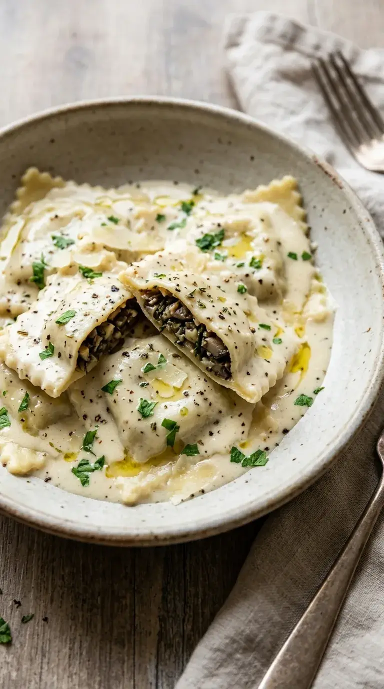 Creamy Mushroom Ravioli: Italian Pasta with Mushroom Sauce