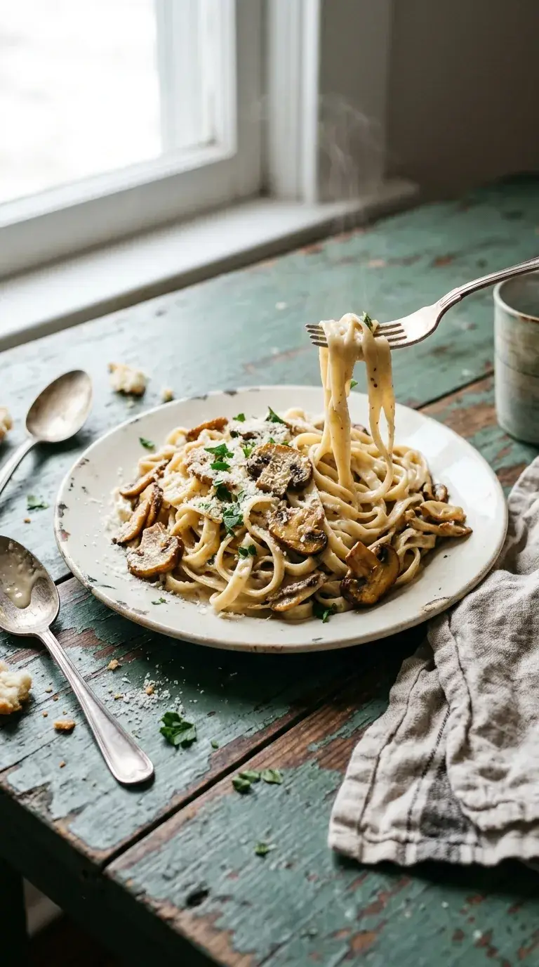 Creamy Mushroom Fettuccine: Italian Pasta with Rich Sauce