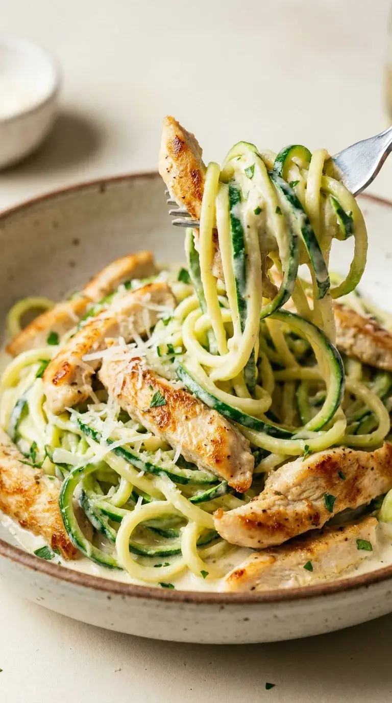 Chicken Alfredo Zoodles: Low-Carb Creamy Chicken and Zucchini Noodles