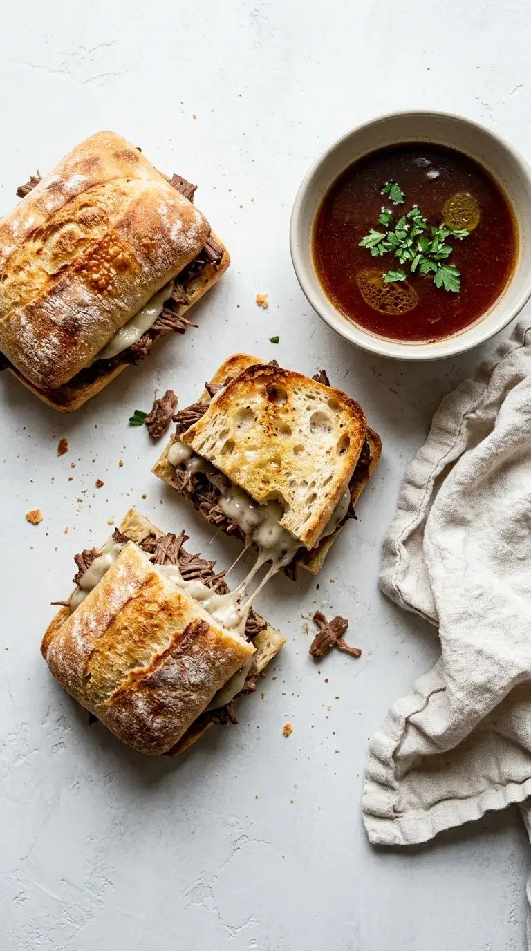 French Dip Sandwich: Slow Cooked Beef with Au Jus